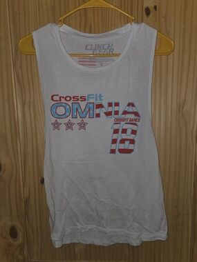 CrossFit  Tank Top Womens Small Clinch Gear White Sleeveless USA Flag